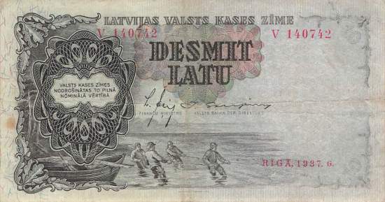 Lettland p29a 10 Latu 1937